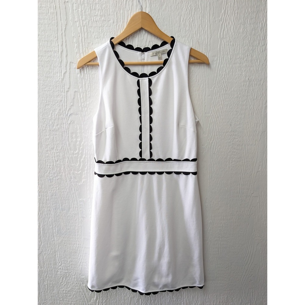 41 Hawthorne White Black Scallop Trim Sleeveless Dress Preppy Classic Medium